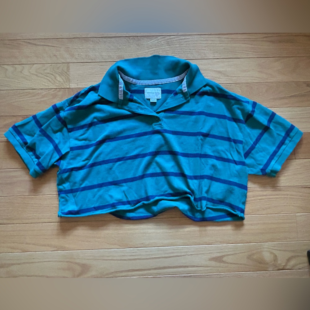 American Eagle Green and Navy Striped Shirt